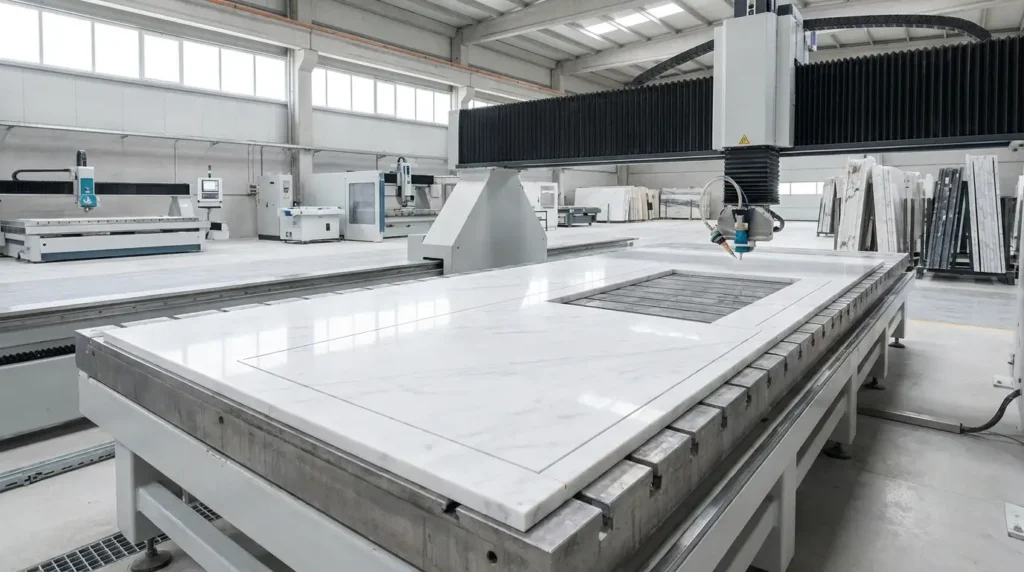 Mugla White Marble Price: What Determines the Cost? mugla white marble slab prepared for custom cut to size fabrication
