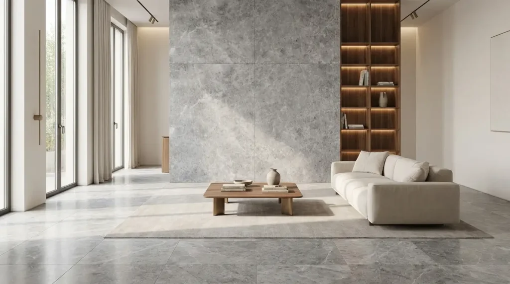 Polished and honed Tundra Grey marble finish comparison
