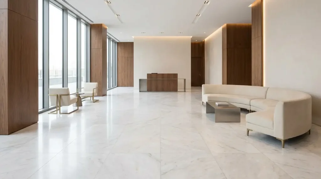 Dysheme me mermer Afyon White në një interier luksoz dhe modern