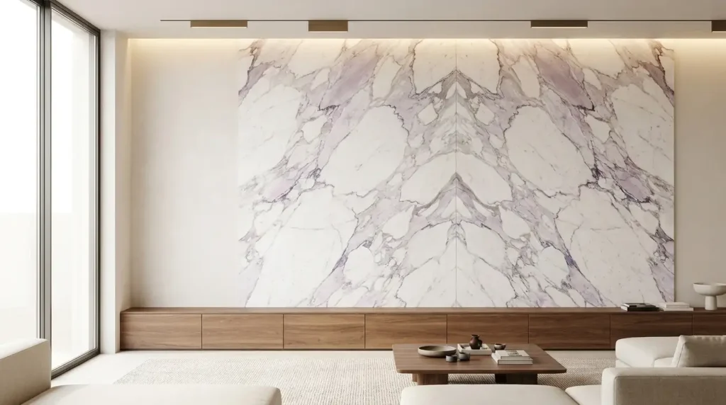 Full-size Milas Lilac marble slabs with white background and natural violet veining